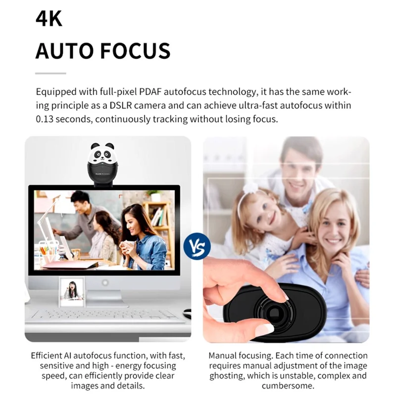 L59D 4K HD Dual Lens Camera Auto Focus Computer Webcam with Remote Control for Video Calls - White