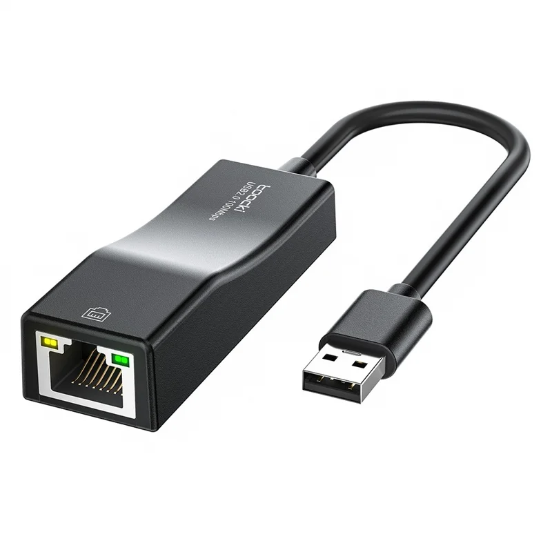 TOOCKI Type-C Ethernet Adapter 100Mbps Driver Free LED Ethernet Converter for Laptop Switch - Schwarz / Type-C