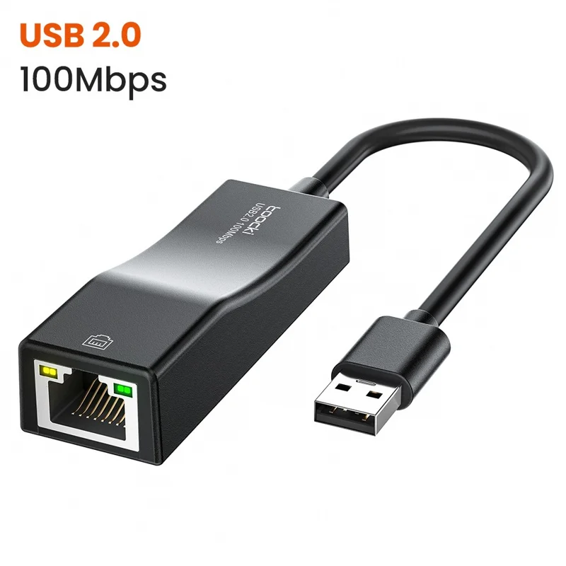 TOOCKI Type-C Ethernet Adapter 100Mbps Driver Free LED Ethernet Converter for Laptop Switch - Schwarz / Type-C