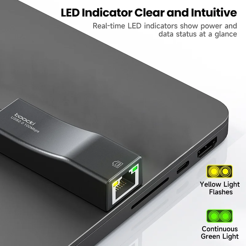 TOOCKI Type-C Ethernet Adapter 100Mbps Driver Free LED Ethernet Converter for Laptop Switch - Schwarz / Type-C