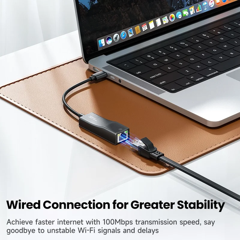 TOOCKI Type-C Ethernet Adapter 100Mbps Driver Free LED Ethernet Converter for Laptop Switch - Schwarz / Type-C