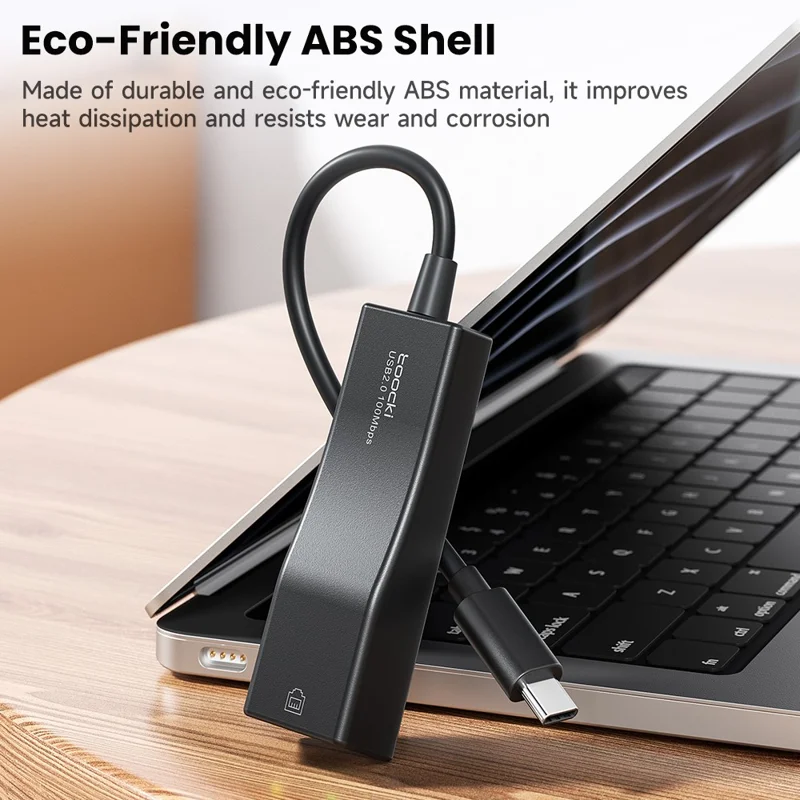 TOOCKI Type-C Ethernet Adapter 100Mbps Driver Free LED Ethernet Converter for Laptop Switch - Schwarz / Type-C