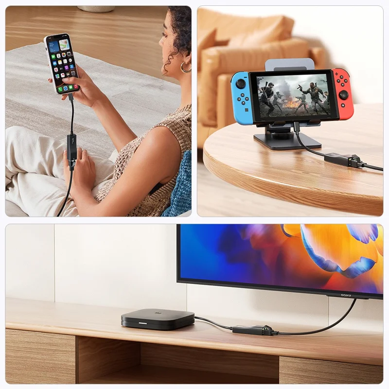 TOOCKI Type-C Ethernet Adapter 100Mbps Driver Free LED Ethernet Converter for Laptop Switch - Schwarz / Type-C