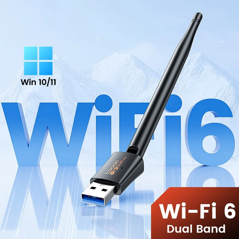 TOOCKI TB07 900Mbps USB WiFi 6 Adapter Bluetooth-compatible 5.4 Driver-Free Wireless Network Card with High Gain Antena