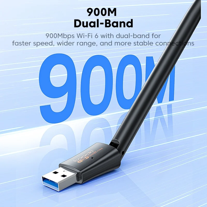 TOOCKI TB07 900Mbps USB WiFi 6 Adapter Bluetooth-compatible 5.4 Driver-Free Wireless Network Card with High Gain Antena