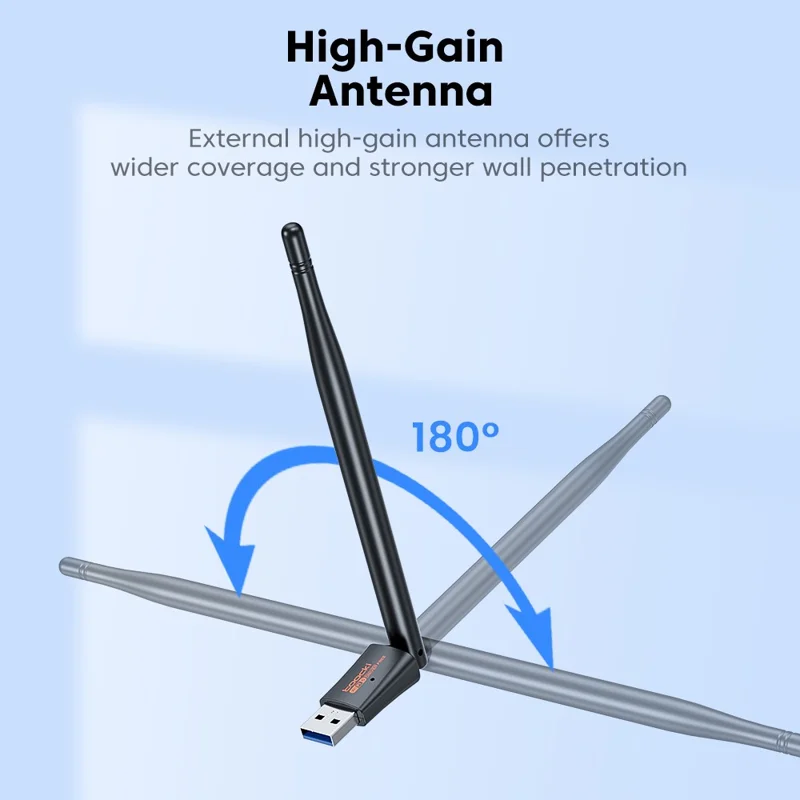 TOOCKI TB07 900Mbps USB WiFi 6 Adapter Bluetooth-compatible 5.4 Driver-Free Wireless Network Card with High Gain Antena