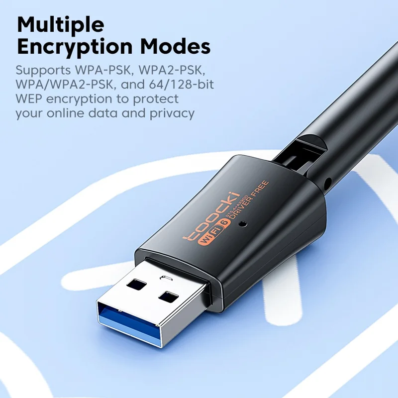TOOCKI TB07 900Mbps USB WiFi 6 Adapter Bluetooth-compatible 5.4 Driver-Free Wireless Network Card with High Gain Antena