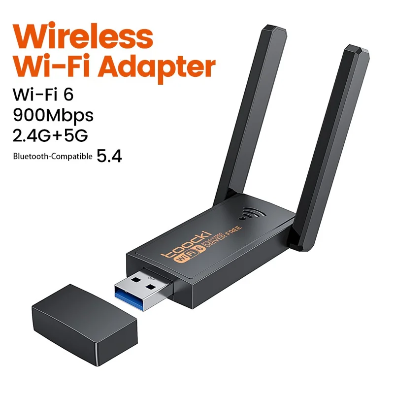 TOOCKI TB07A USB WiFi 6 Adapter 900Mbps Dual Band Bluetooth-compatible 5.4 Wireless Network Card with High Gain Antena
