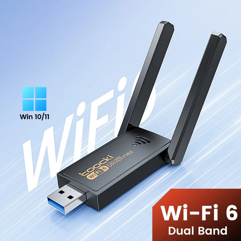 TOOCKI TB07A USB WiFi 6 Adapter 900Mbps Dual Band Bluetooth-compatible 5.4 Wireless Network Card with High Gain Antena