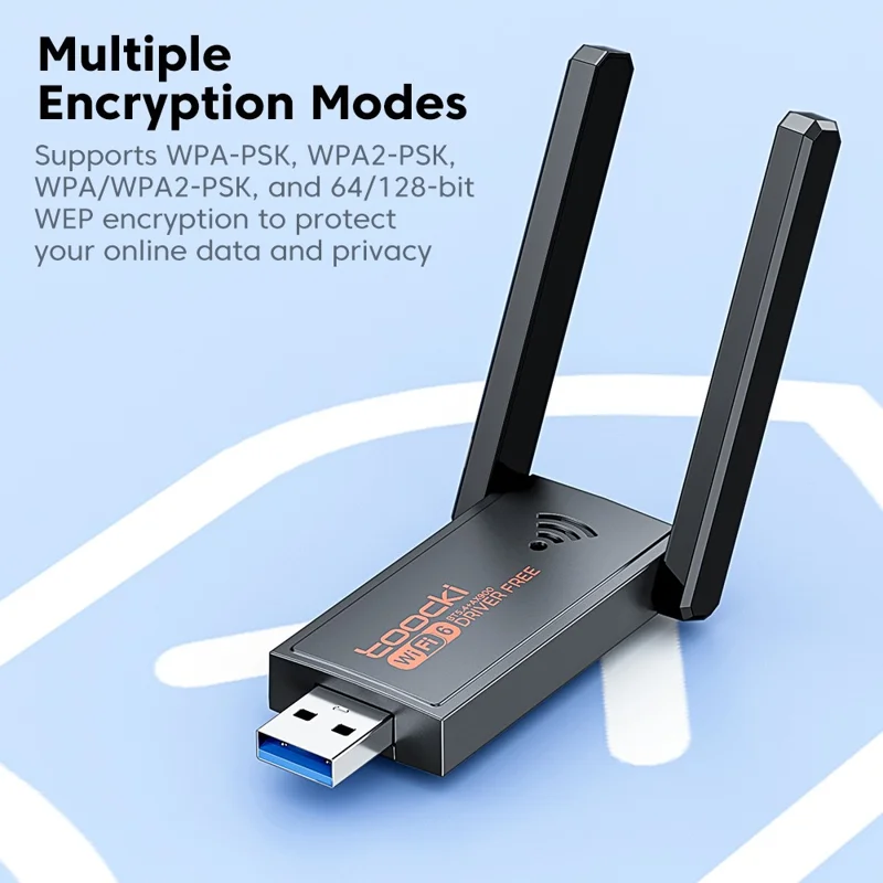 TOOCKI TB07A USB WiFi 6 Adapter 900Mbps Dual Band Bluetooth-compatible 5.4 Wireless Network Card with High Gain Antena