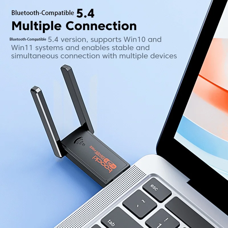 TOOCKI TB07A USB WiFi 6 Adapter 900Mbps Dual Band Bluetooth-compatible 5.4 Wireless Network Card with High Gain Antena