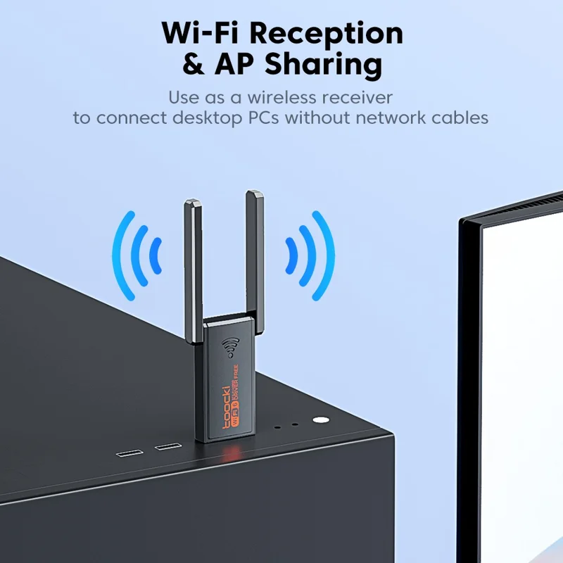 TOOCKI TB07A USB WiFi 6 Adapter 900Mbps Dual Band Bluetooth-compatible 5.4 Wireless Network Card with High Gain Antena