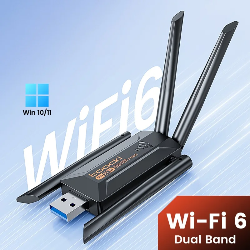 TOOCKI TB07B USB WiFi Dongle 900Mbps Dual Band WiFi 6 Bluetooth-compatible 5.4 Driver-Free Network Adapter - Black