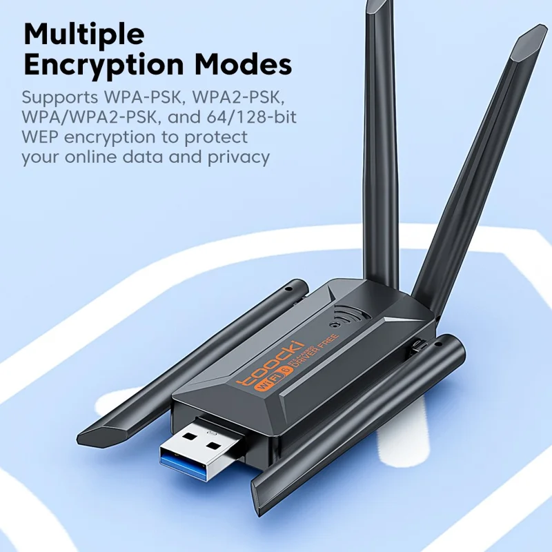 TOOCKI TB07B USB WiFi Dongle 900Mbps Dual Band WiFi 6 Bluetooth-compatible 5.4 Driver-Free Network Adapter - Black