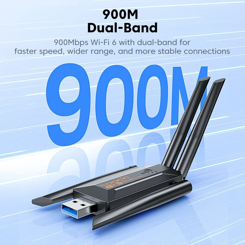 TOOCKI TB07B USB WiFi Dongle 900Mbps Dual Band WiFi 6 Bluetooth-compatible 5.4 Driver-Free Network Adapter - Black