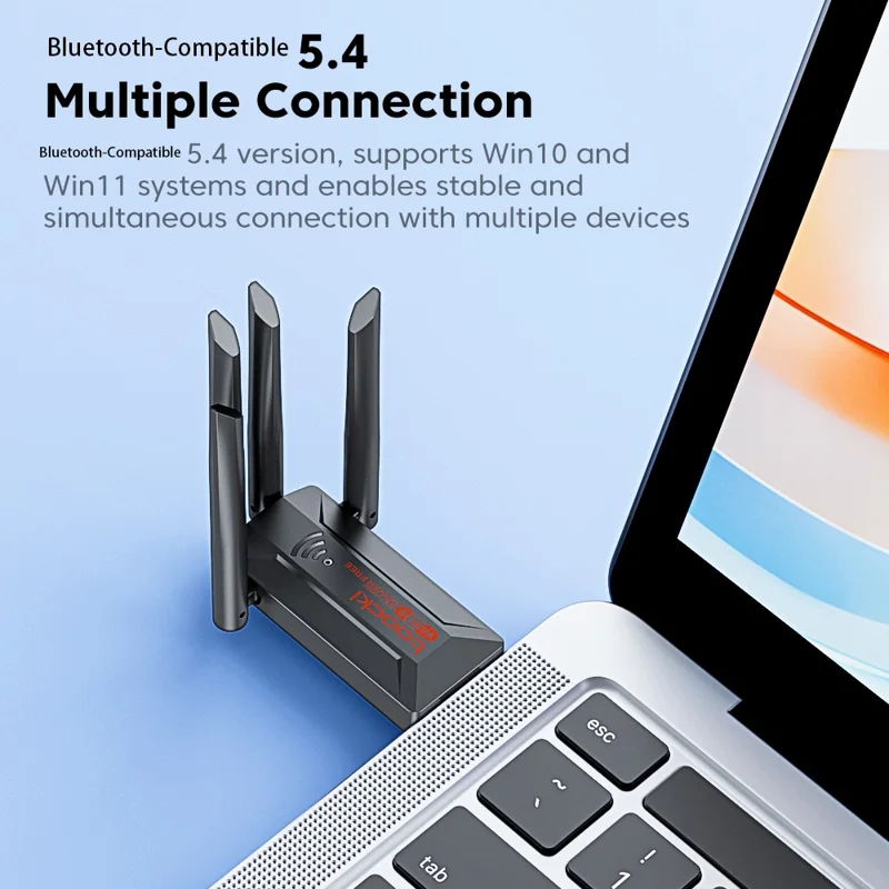 TOOCKI TB07B USB WiFi Dongle 900Mbps Dual Band WiFi 6 Bluetooth-compatible 5.4 Driver-Free Network Adapter - Black