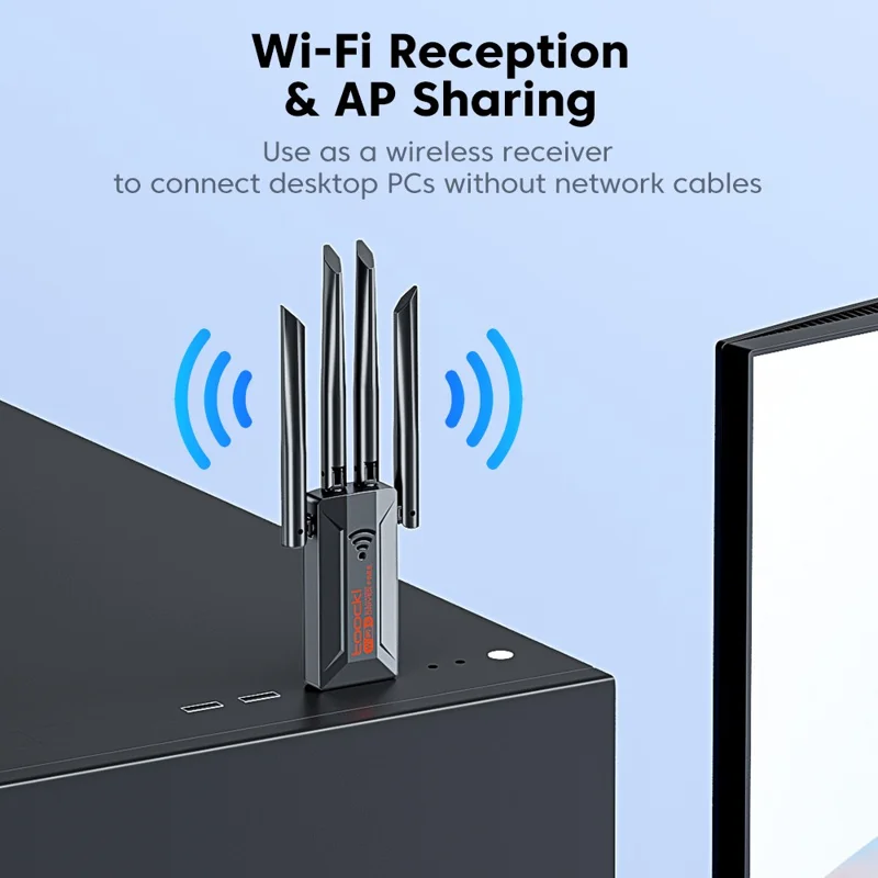 TOOCKI TB07B USB WiFi Dongle 900Mbps Dual Band WiFi 6 Bluetooth-compatible 5.4 Driver-Free Network Adapter - Black