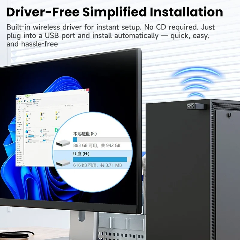 TOOCKI TB08 900Mbps Dual Band WiFi 6 USB Adapter Bluetooth-compatible 5.4 Wireless Driver Free Network Card