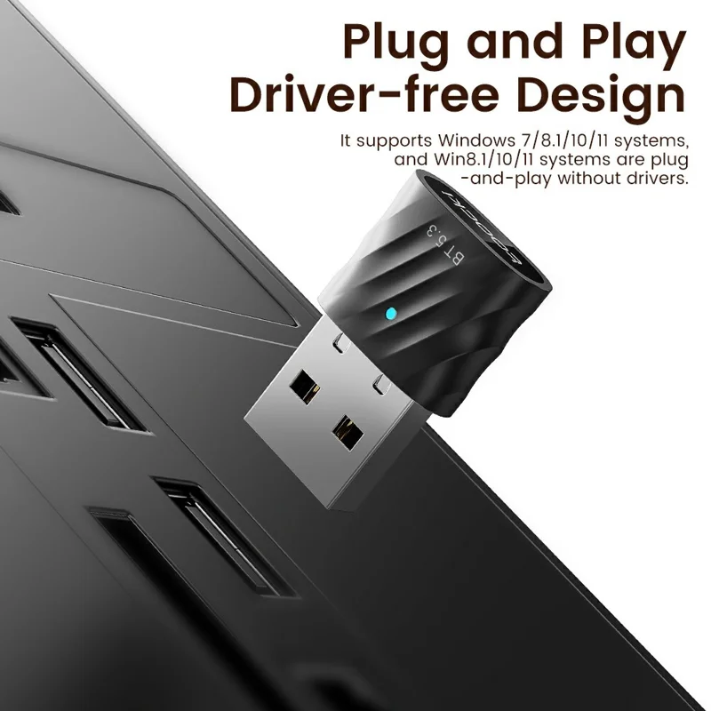 TOOCKI TQ-BT03A USB Bluetooth-compatible 5.3 Adapter 20M Range 7 Devices Connect Wireless Adapter for PC Laptop
