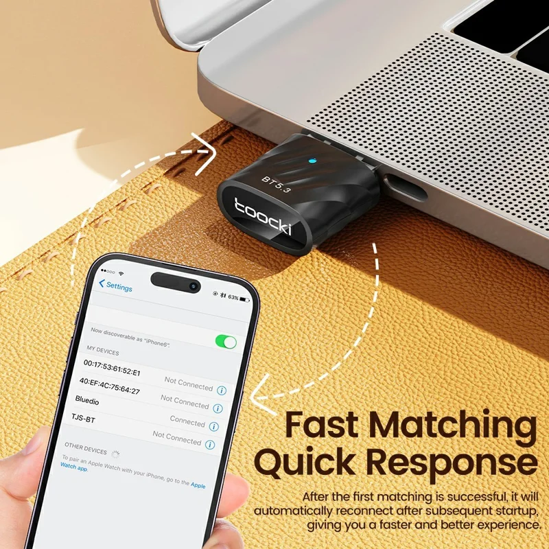 TOOCKI TQ-BT03A USB Bluetooth-compatible 5.3 Adapter 20M Range 7 Devices Connect Wireless Adapter for PC Laptop