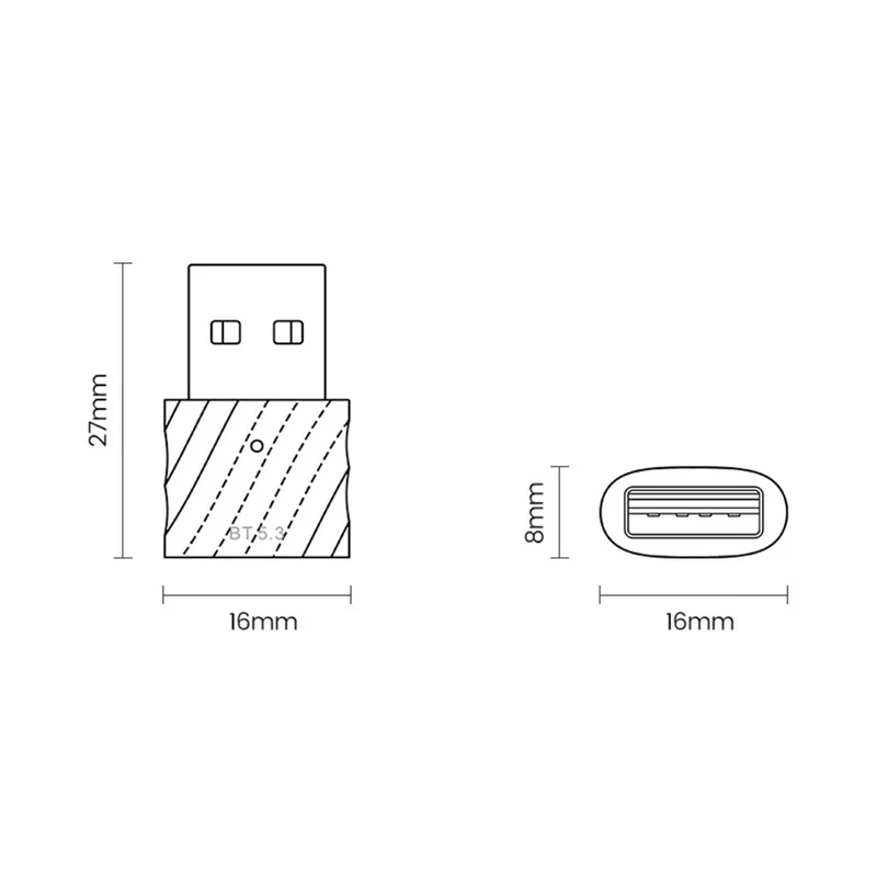 TOOCKI TQ-BT03A USB Bluetooth-compatible 5.3 Adapter 20M Range 7 Devices Connect Wireless Adapter for PC Laptop