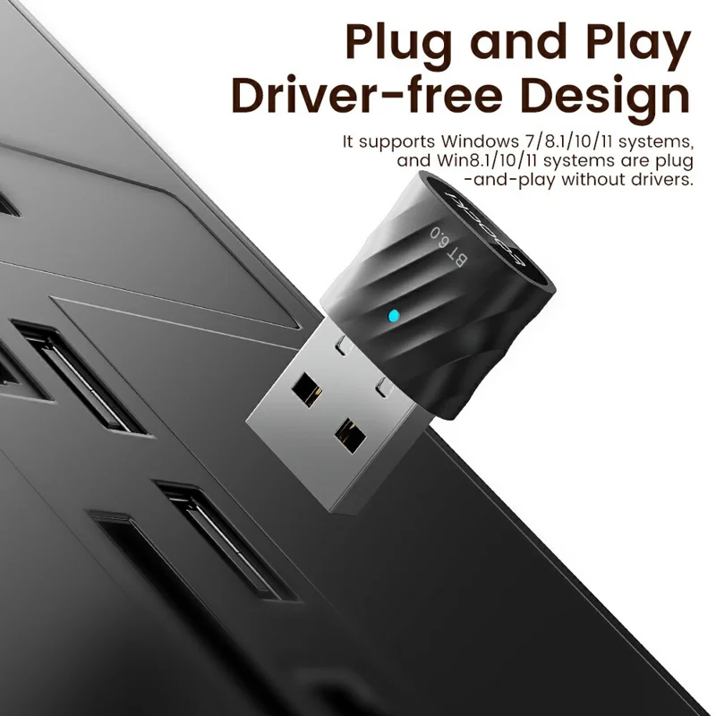 TOOCKI TQ-BT03A USB Bluetooth-compatible 6.0 Adapter 20M Range 7 Devices Wireless Adapter for Desktop PC Laptop