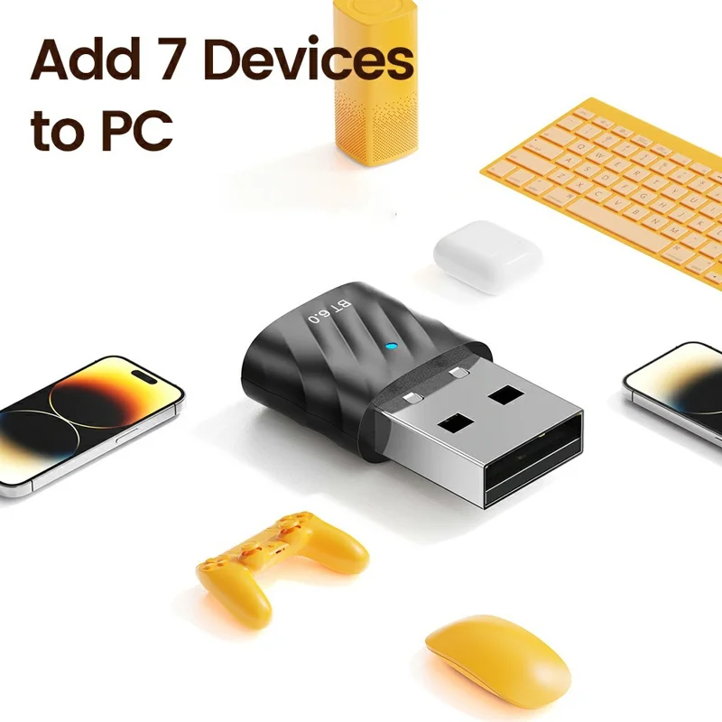 TOOCKI TQ-BT03A USB Bluetooth-compatible 6.0 Adapter 20M Range 7 Devices Wireless Adapter for Desktop PC Laptop