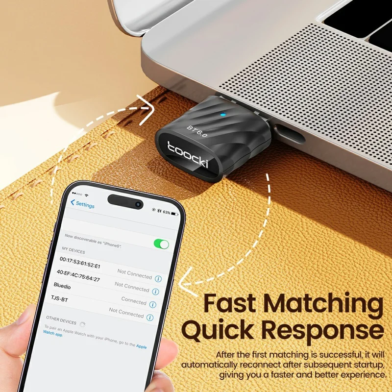 TOOCKI TQ-BT03A USB Bluetooth-compatible 6.0 Adapter 20M Range 7 Devices Wireless Adapter for Desktop PC Laptop