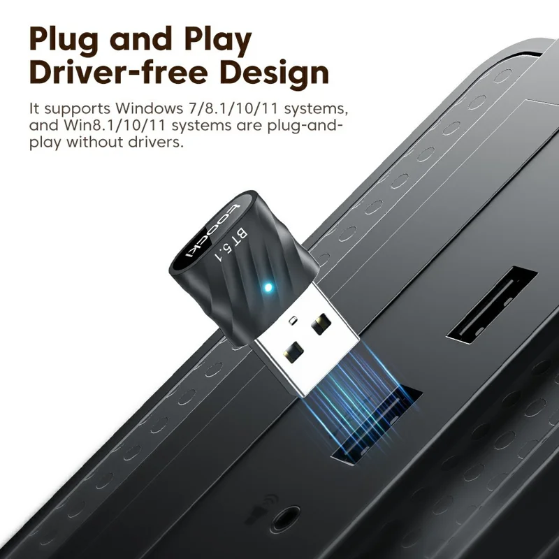 TOOCKI TQ-BT03 USB Bluetooth-compatible 5.1 Adapter 7 Devices Wireless Dongle for PC Laptop Windows