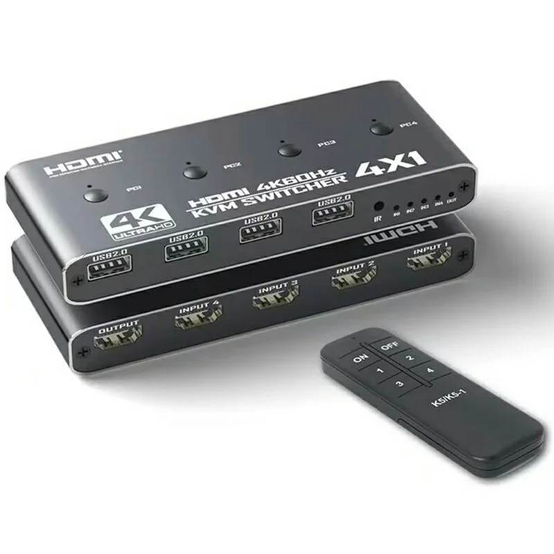 K5-1 4K HD KVM Switch 4 Input 1 Output 4 Ports USB 2.0 Hub Shared Switcher for PC  /  Game Console