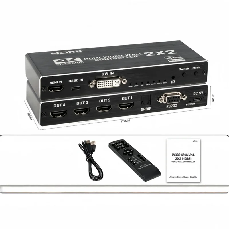 JP6-1 HDMI Video Switch Wall Controller 4K 1 Input 4 Output Multi Screen Splitter Multi-Viewer for Display