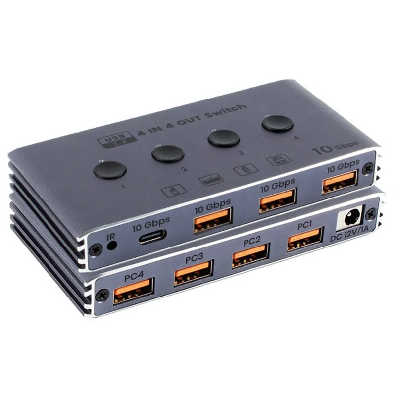 U4 USB 3.2 Gen1 4 Input 4 Output Switch Selector 10Gbps 4 Computers Share 4 USB Switcher Devices with Remote Control - EU Plug