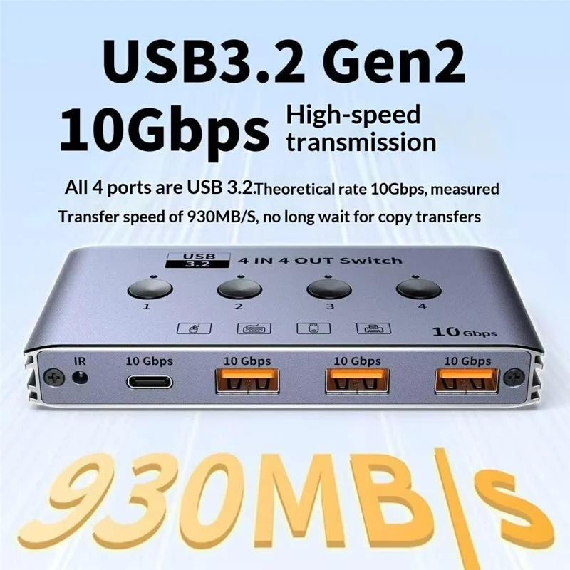 U4 USB 3.2 Gen1 4 Input 4 Output Switch Selector 10Gbps 4 Computers Share 4 USB Switcher Devices with Remote Control - EU Plug