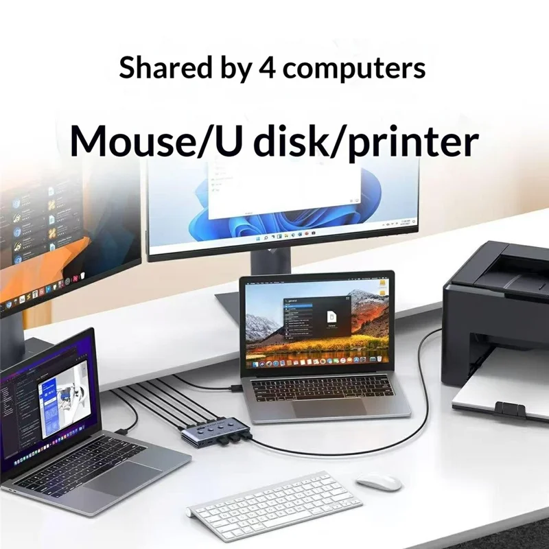 U4 USB 3.2 Gen1 4 Input 4 Output Switch Selector 10Gbps 4 Computers Share 4 USB Switcher Devices with Remote Control - EU Plug