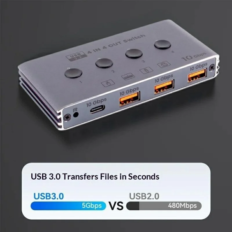 U4 USB 3.2 Gen1 4 Input 4 Output Switch Selector 10Gbps 4 Computers Share 4 USB Switcher Devices with Remote Control - EU Plug