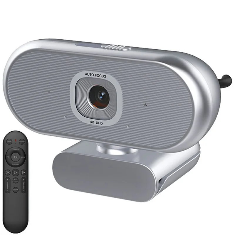Caméra Web 4K L60 USB sans pilote avec autofocus et télécommande, caméra haute définition pour réunions et diffusion en continu - Argent