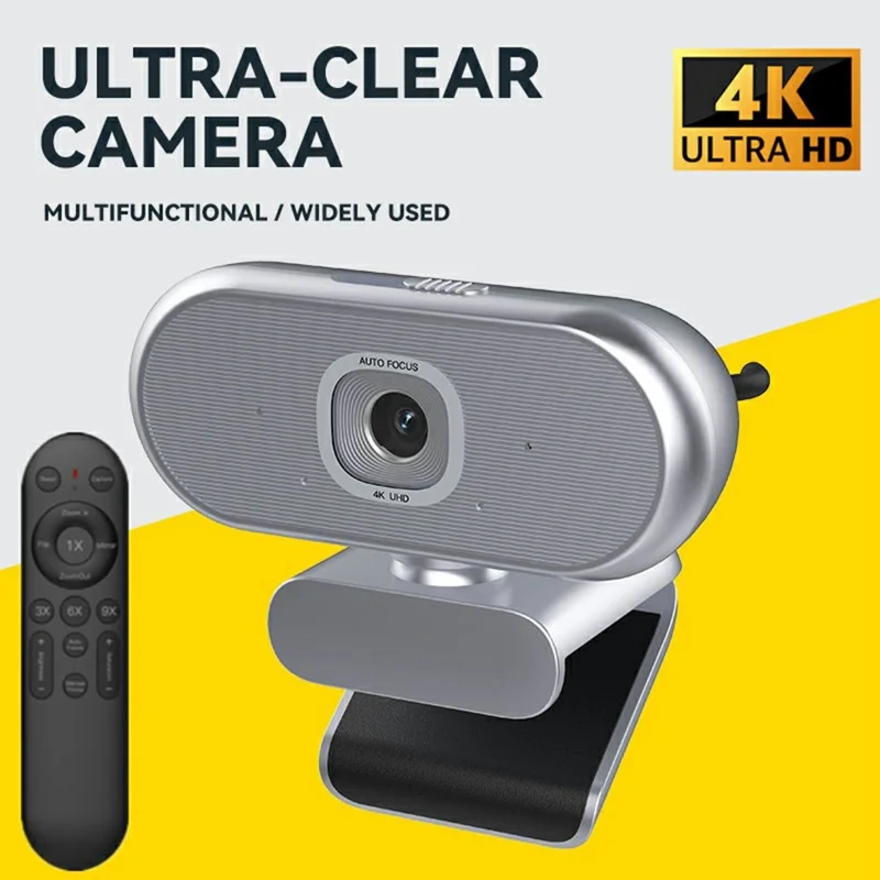 Caméra Web 4K L60 USB sans pilote avec autofocus et télécommande, caméra haute définition pour réunions et diffusion en continu - Argent