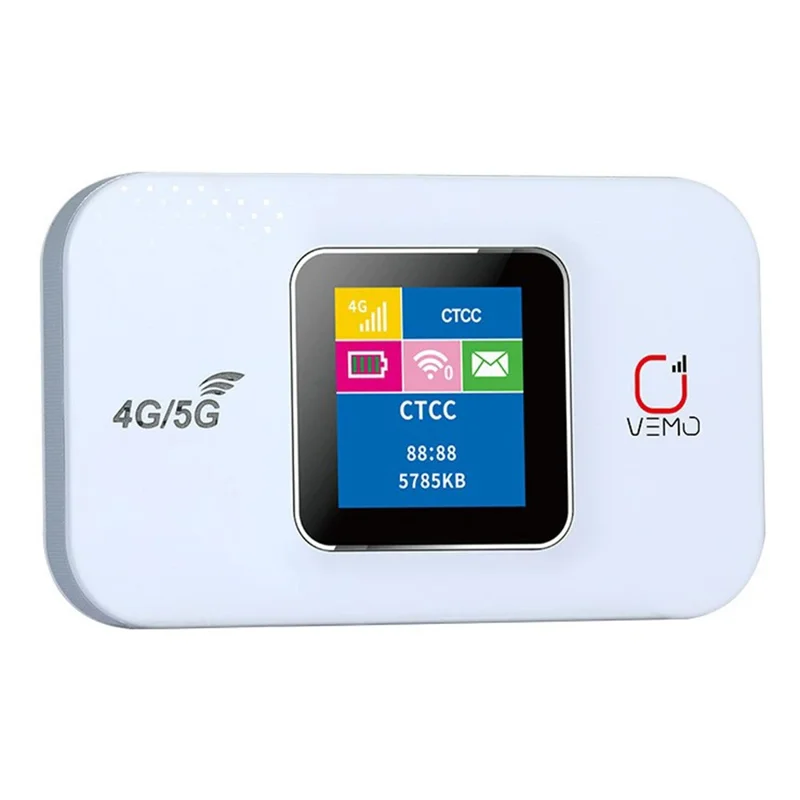 Routeur WiFi 4G portable VEMO E5783-Plus avec affichage LCD, routeur sans fil 3000 mAh avec carte SIM - Blanc