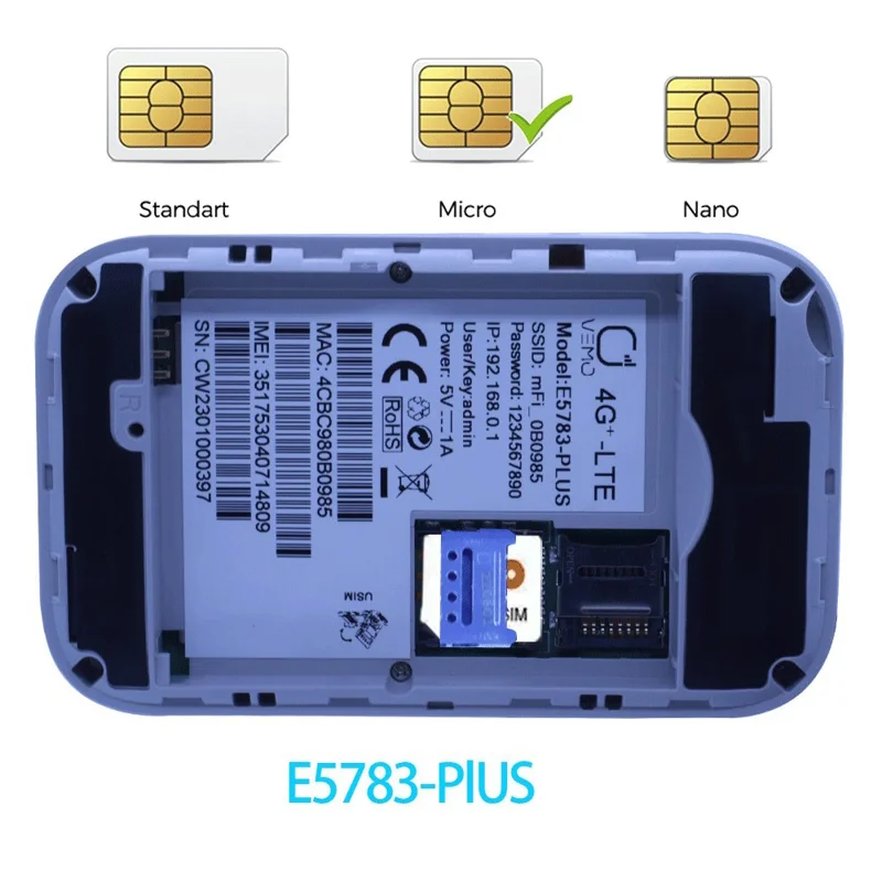 Routeur WiFi 4G portable VEMO E5783-Plus avec affichage LCD, routeur sans fil 3000 mAh avec carte SIM - Blanc