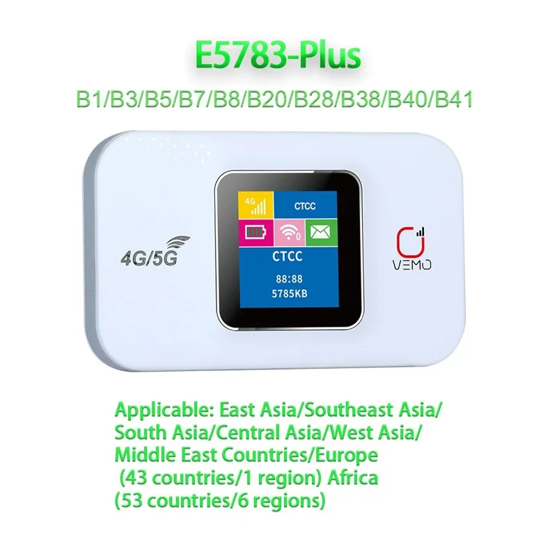 Routeur WiFi 4G portable VEMO E5783-Plus avec affichage LCD, routeur sans fil 3000 mAh avec carte SIM - Blanc