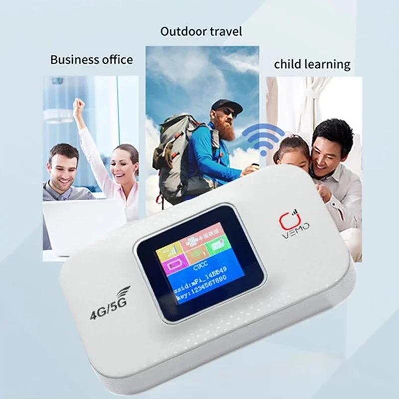 Routeur WiFi 4G portable VEMO E5783-Plus avec affichage LCD, routeur sans fil 3000 mAh avec carte SIM - Blanc