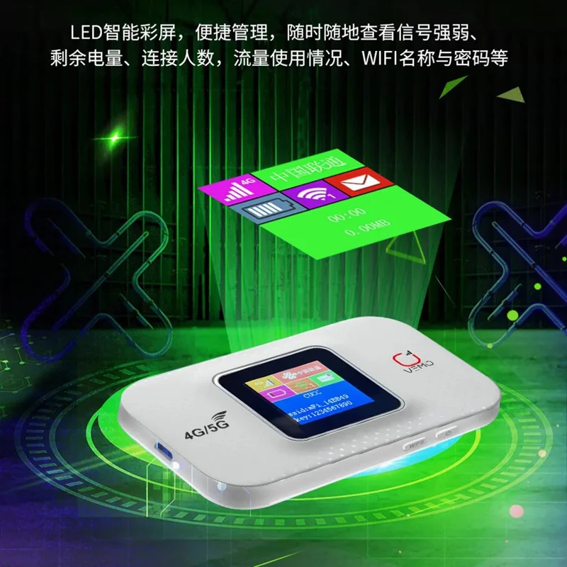 Routeur WiFi 4G portable VEMO E5783-Plus avec affichage LCD, routeur sans fil 3000 mAh avec carte SIM - Blanc