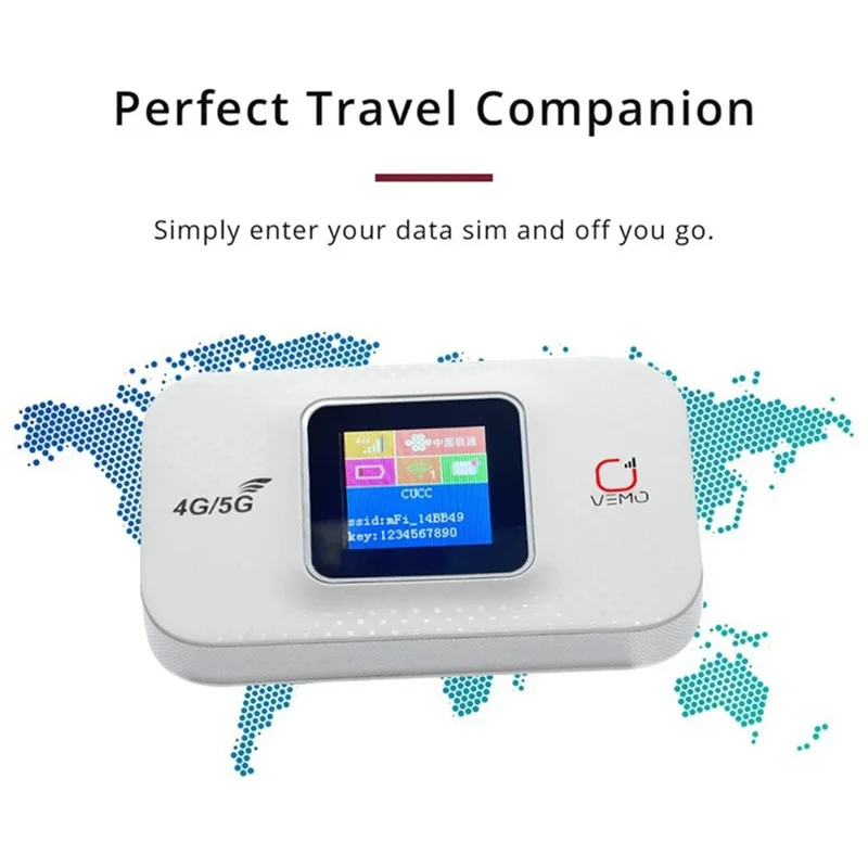 Routeur WiFi 4G portable VEMO E5783-Plus avec affichage LCD, routeur sans fil 3000 mAh avec carte SIM - Blanc