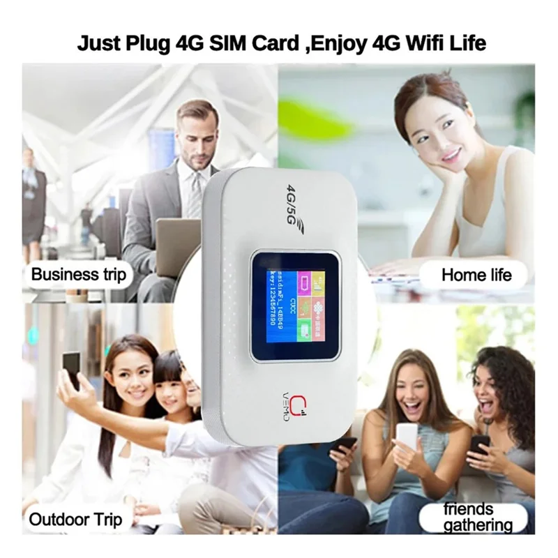 Routeur WiFi 4G portable VEMO E5783-Plus avec affichage LCD, routeur sans fil 3000 mAh avec carte SIM - Blanc