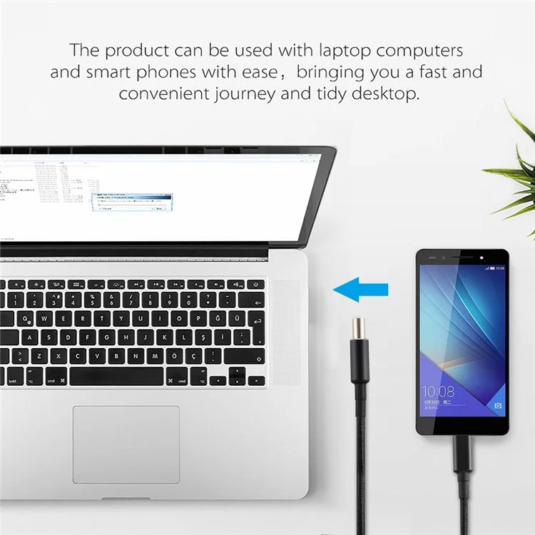 PD 100W 7.4 x 0.6mm Male to Type-C Male Nylon Braided Power Cable for Dell Laptop 1.8m