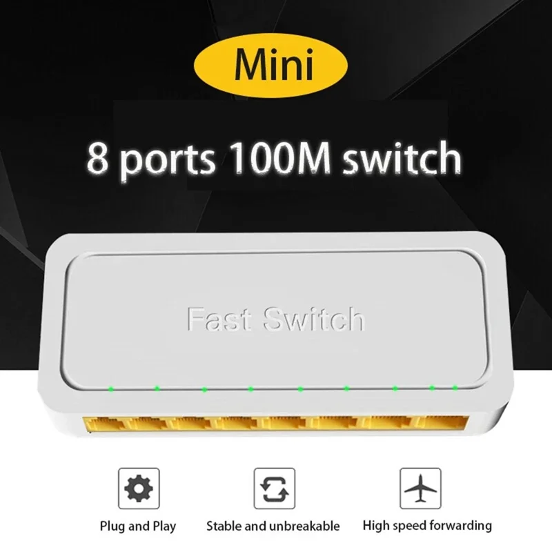 Conmutador Ethernet mini de 8 puertos 10/100 M, chipset IP178G, plug and play, divisor de red de 1 a 8, enchufe UE