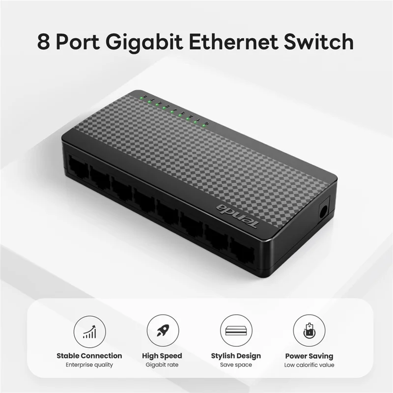 TENDA SG108 Conmutador Ethernet Gigabit de 8 puertos, Plug and Play, para escritorio / montaje en pared, divisor de red, versión para el extranjero - Negro