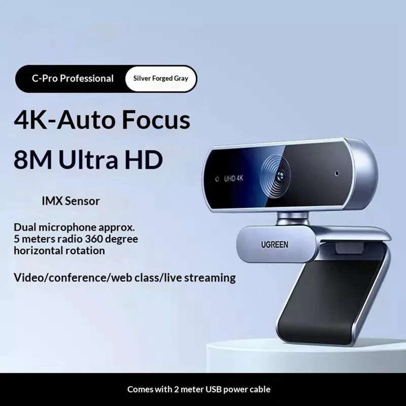 UGREEN CM831-65381 USB 2.0 4K HD Webcam 8MP Dobbelt Mikrofon Auto Fokus Kamera til Videokonference Online Undervisning