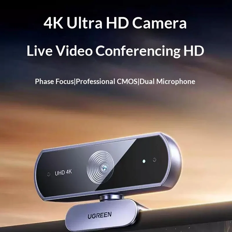UGREEN CM831-65381 USB 2.0 4K HD Webcam 8MP Dobbelt Mikrofon Auto Fokus Kamera til Videokonference Online Undervisning