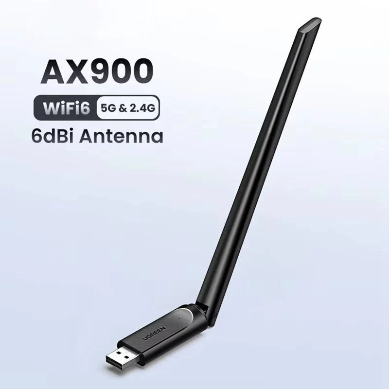 UGREEN CM763-35265 AX900 USB WiFi6 Adapter Dual Band 2.4G / 5G Wireless Network Card with 6dBi External Antenna - Black